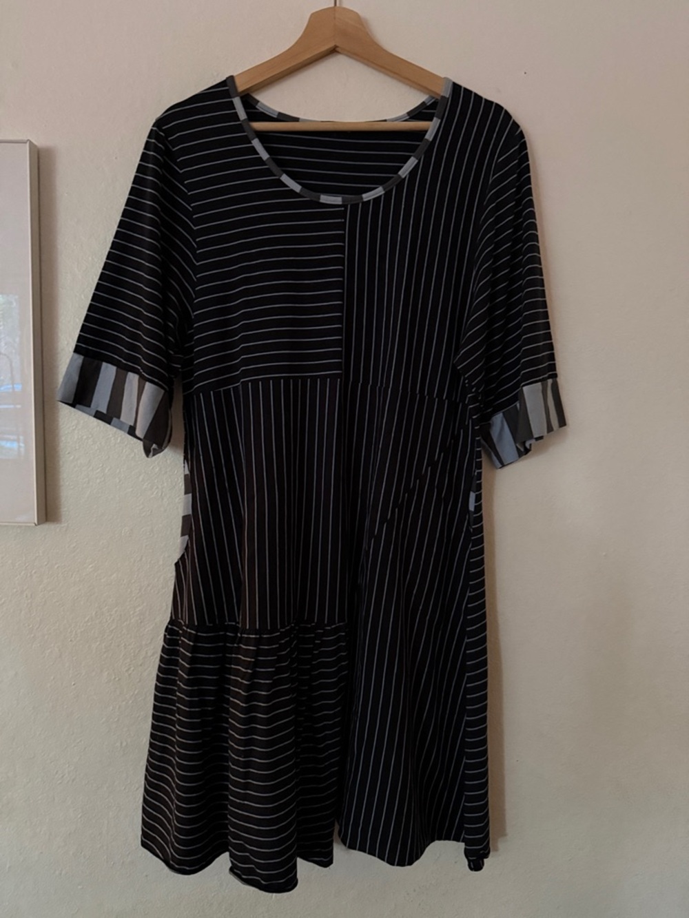 Lagenlook Blue Striped Patchwork Midi Dress Label Missing